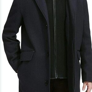 Cole Haan Men's Dark Gray Black Bib Classic Wool Coat XL